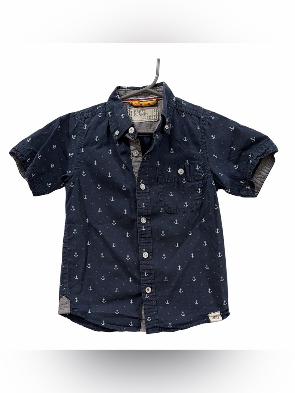 Navy Anchor-Print Short-Sleeve Button-Down Shirt for Kids